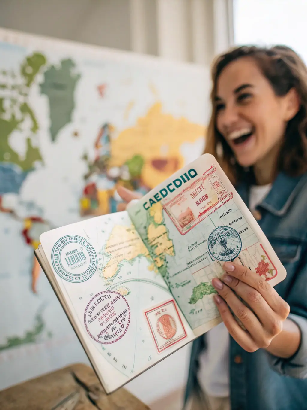 A person confidently holding a passport with blurred stamps, symbolizing borderless gambling access.