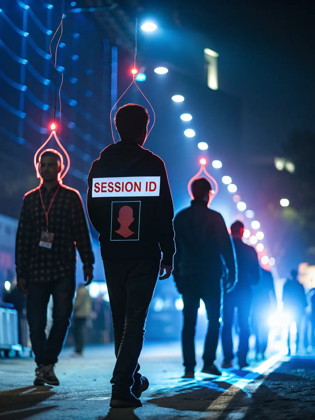 A silhouette of a person in a digital environment, protected by layers of encryption, symbolizing full anonymity.
