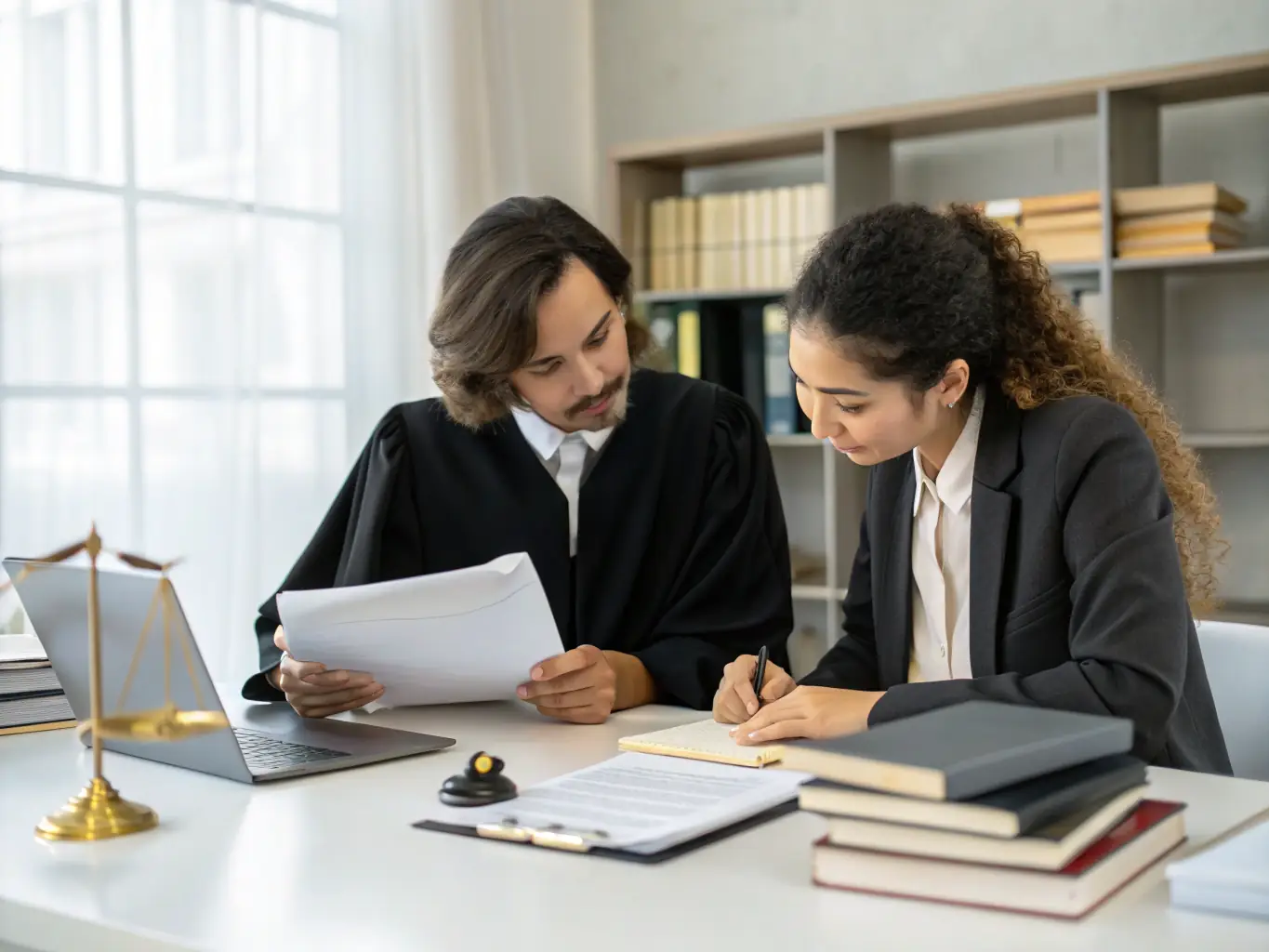 An image showing a secure digital registration process with legal documents and a professional consultant guiding a client, emphasizing the secure and legal aspects of registering on Bulgarian platforms.