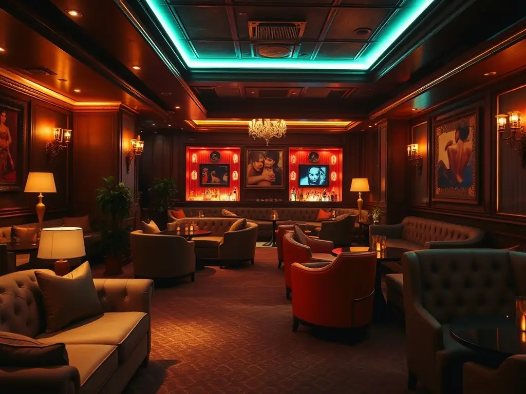 An elegant image of a private club lounge with high-end decor and VIP members enjoying exclusive events, showcasing the exclusivity and luxury of the private club.